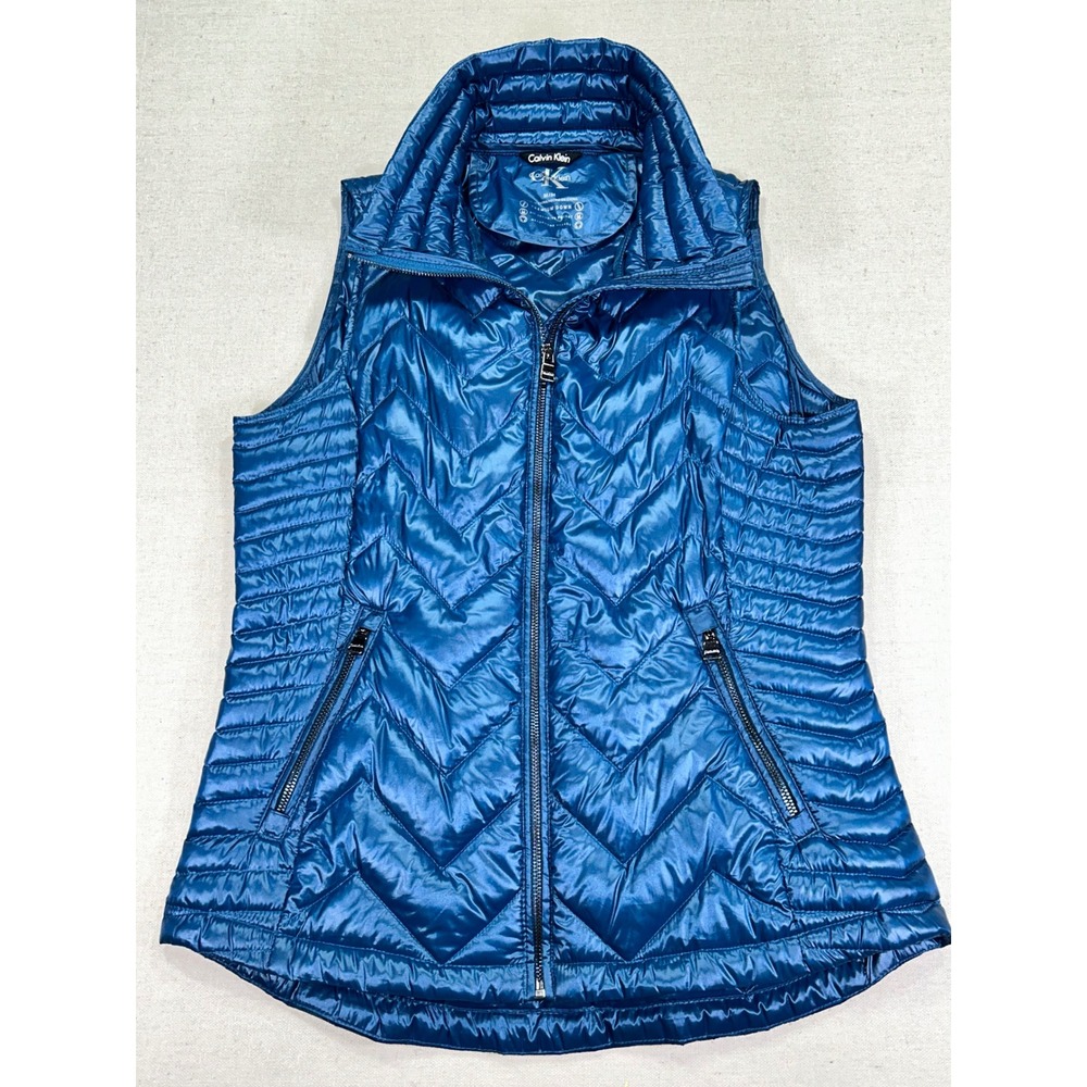 Calvin Klein Women's Medium Down Vest Puffer Full Zip Headphones Security Pocket